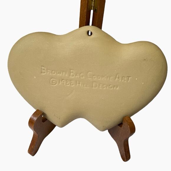 Brown Bag Cookie Art Mold Double Hearts Design Ceramic 1988 Cottagecore Vintage - Picture 2 of 9